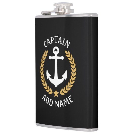 Kapitein Boat Name Anchor Gold Style Laurel Black Heupfles (Links)
