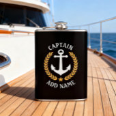 Kapitein Boat Name Anchor Gold Style Laurel Black Heupfles