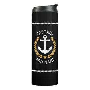 Kapitein Boat Name Anchor Gold Style Laurel Black Thermosbeker