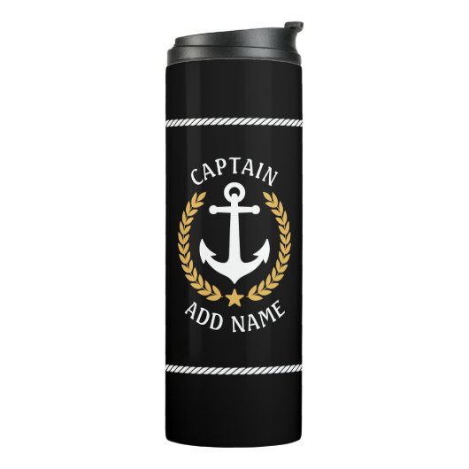 Kapitein Boat Name Anchor Gold Style Laurel Black Thermosbeker (Gedraaid links)