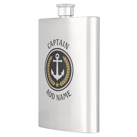 Kapitein Boat Name Anchor Gold Style Laurel Metal Flacon (Links)