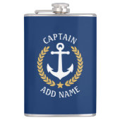 Kapitein Boat Name Anchor Gold Style Laurel Navy Heupfles (Voorkant)