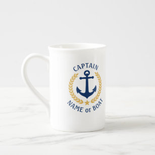 Kapitein Boat Name Anchor Gold Style Laurel Navy Porselein Kop