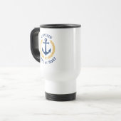 Kapitein Boat Name Anchor Gold Style Laurel Navy Reisbeker (Voorkant links)
