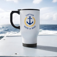 Kapitein Boat Name Anchor Gold Style Laurel Navy