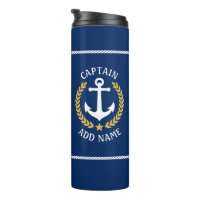 Kapitein Boat Name Anchor Gold Style Laurel Navy
