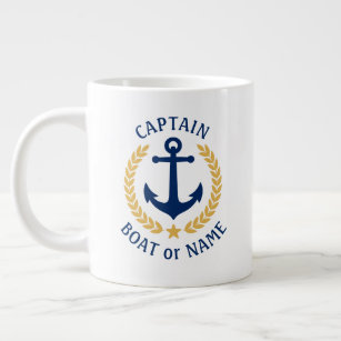 Kapitein Boat Name Anchor Gold Style Laurel Star Grote Koffiekop