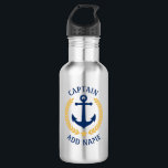 Kapitein Boat Name Anchor Gold Style Laurel Star Waterfles<br><div class="desc">Een speciaal roestvrij stalen waterflesje met uw kapitein rang of andere titel en uw naam van het schip,  familienaam of andere gewenste tekst. Met een speciaal ontworpen nautisch bootanker,  gouden laurelbladeren en sterembleem. Maakt een groot geschenk voor elke gelegenheid.</div>