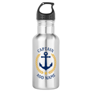Kapitein Boat Name Anchor Gold Style Laurel Star Waterfles