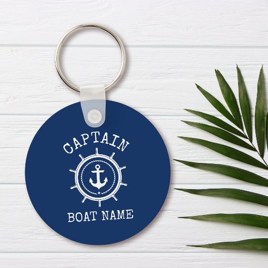 Kapitein Boat Name Blue Nautical Anchor Rope Helm Sleutelhanger