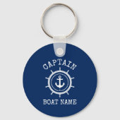 Kapitein Boat Name Blue Nautical Anchor Rope Helm Sleutelhanger (Voorkant)