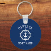 Kapitein Boat Name Blue Nautical Anchor Rope Helm Sleutelhanger (Voorkant)