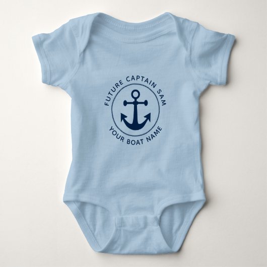 Kapitein Boat Name van de Nautical Navy Anchor Rop Romper (Voorkant)