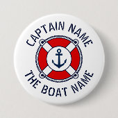 Kapitein Boat noemt reddingsgordel voor reddingsbo Ronde Button 7,6 Cm (Voorkant)