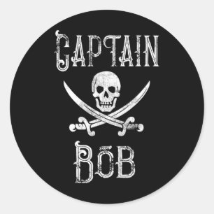 Kapitein Bob - Vintage Gepersonaliseerde Piraat Va Ronde Sticker