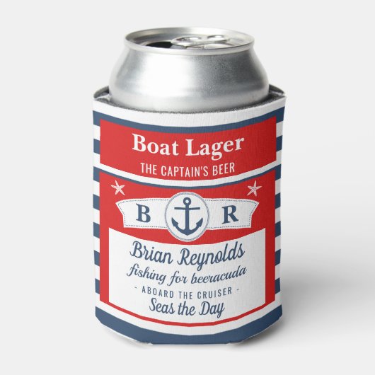 Kapitein Boot Lager Bier Gestreept Schip Anker Cus Blikjeskoeler (Blikje Voorkant)