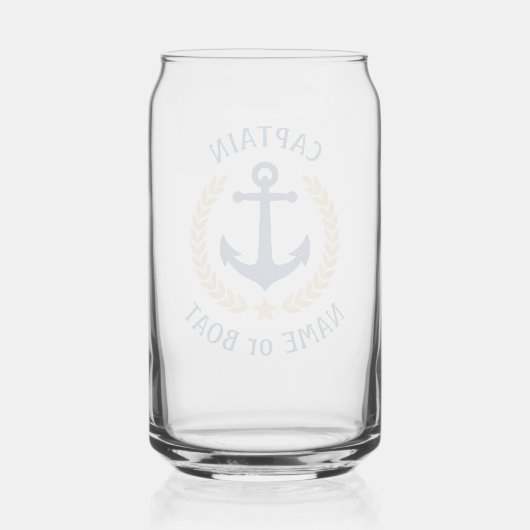 Kapitein Bootnaam Anker Gold Laurel Star Navy Blikvorm Glas (Achterkant)