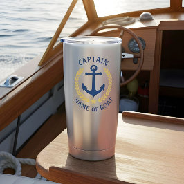 Kapitein Bootnaam Anker Gold Laurel Star Navy Geïsoleerde Drinkbeker