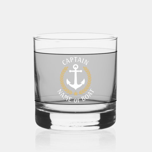 Kapitein Bootnaam Anker Gold Laurel Star Navy Whisky Glas (Voorkant)
