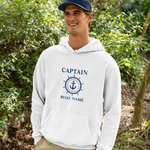Kapitein Bootnaam Anker Rope Helm Nautical Hoodie