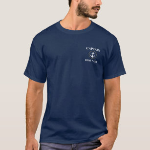 Kapitein Bootnaam Nautisch Anker Blauw Goud T-shirt