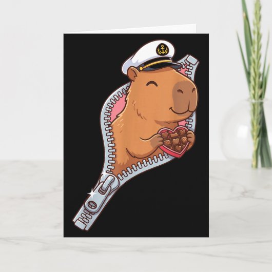 Kapitein Capybara Valentijn Chocolade Hart Ritsslu Kaart (Voorkant)