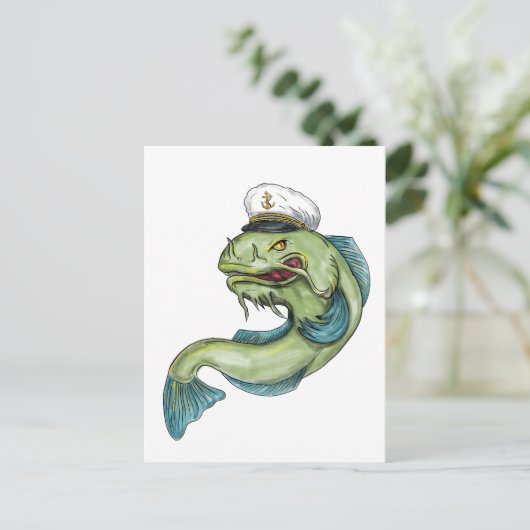 Kapitein Catfish Tattoo Briefkaart (Staand voorkant)