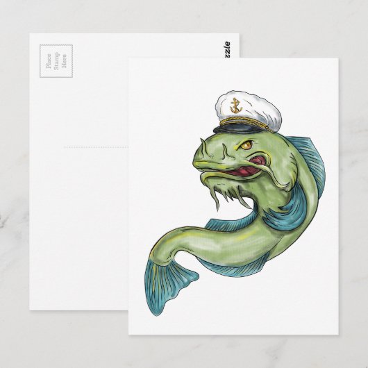 Kapitein Catfish Tattoo Briefkaart (Voorkant / Achterkant)