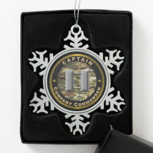 Kapitein compagniescommandant tin sneeuwvlok ornament