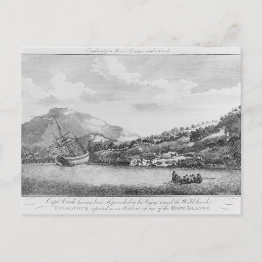 Kapitein Cook is schipbreuk geleden Briefkaart (Voorkant)