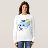 Kapitein Cute kawaii narwhal met regenboog Trui (Voorkant volledig)