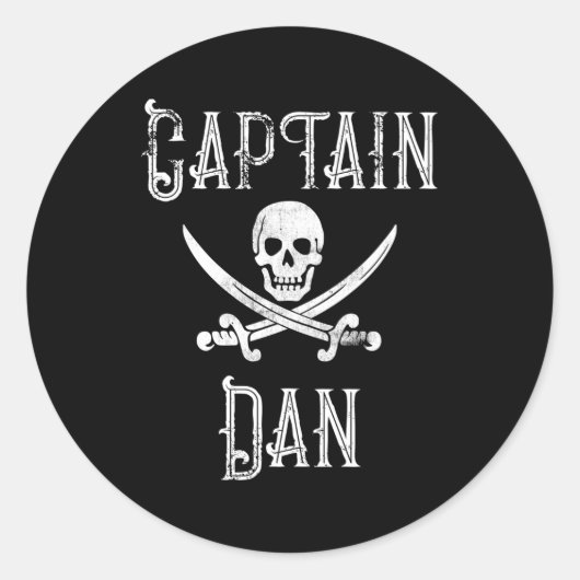 Kapitein Dan gepersonaliseerde Pirate Py Ronde Sticker (Voorkant)