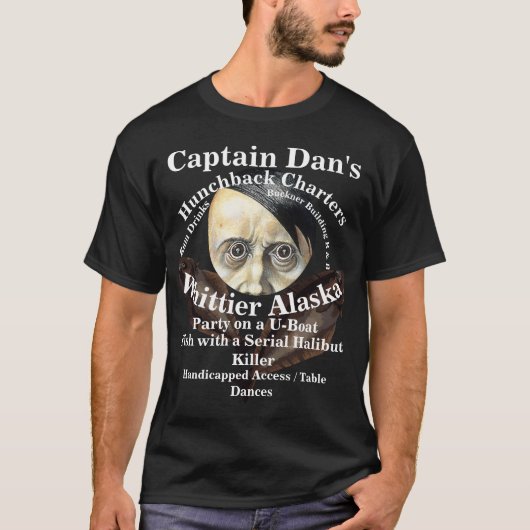 Kapitein Dan's Hunchback Charters Serial Killer T-shirt (Voorkant)