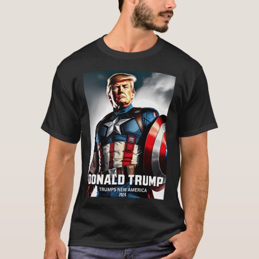 Kapitein Donald Trump 1 troeft nieuw Amerika af T-shirt (Voorkant)