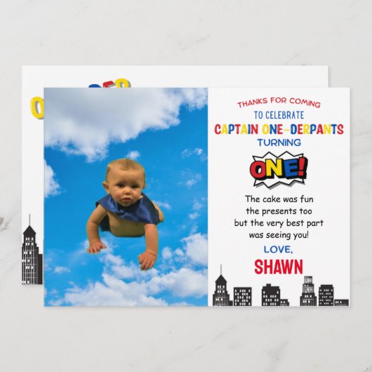 Kapitein Eén-derpbroek Verjaardagskaart voor de Ee Bedankkaart (Voorkant / Achterkant)