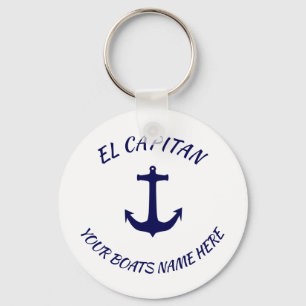 Kapitein El Capitan Blue Anchor met Boats Name Sleutelhanger