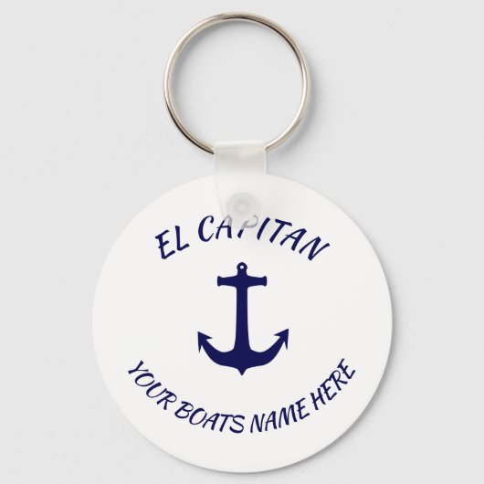 Kapitein El Capitan Blue Anchor met Boats Name Sleutelhanger (Voorkant)