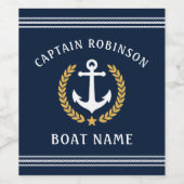 Kapitein en Bootnaam Anker Gold Laurel Navy Wijn Etiket (Enkel label)