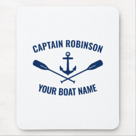 Kapitein en naam van schip blauw op de Nautische a Muismat