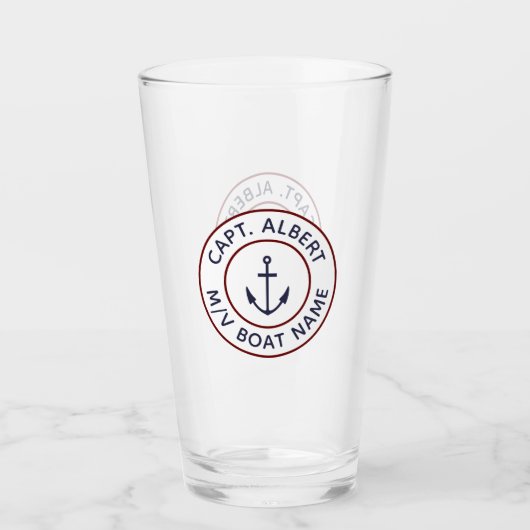 Kapitein, gepersonaliseerd wit blauw anker Logo gl Glas (Voorkant)