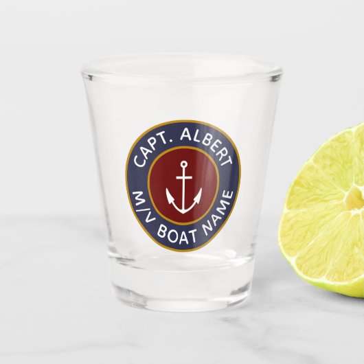 Kapitein Gepersonaliseerde Maroon Anker Logo Shot Glas (Voorkant)