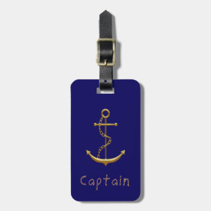 Kapitein goud nautisch anker op koninklijk blauw bagagelabel
