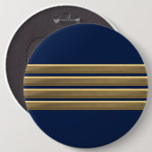 Kapitein gouden strepen ronde button 6,0 cm (Voorkant /achterkant)