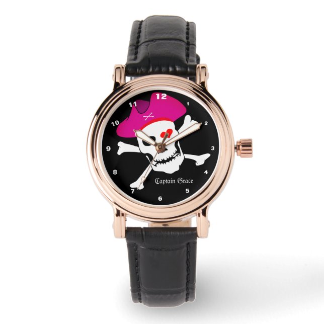 Kapitein Grace & Pirates Vlag, schedel/mode boot Horloge (Voorkant)