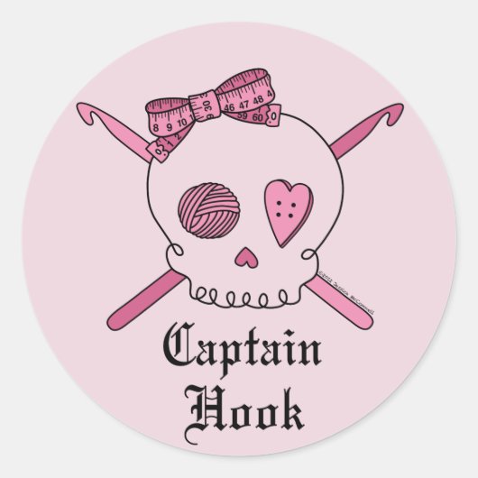 Kapitein Hook Skull & Crochet Hooks (Roze achterzi Ronde Sticker (Voorkant)