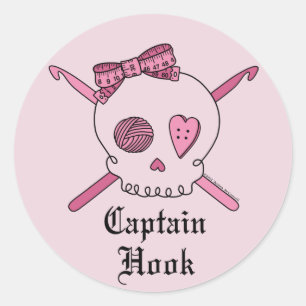 Kapitein Hook Skull & Crochet Hooks (Roze achterzi Ronde Sticker