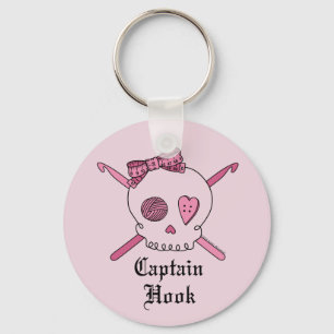 Kapitein Hook Skull & Crochet Hooks (Roze achterzi Sleutelhanger