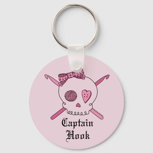 Kapitein Hook Skull & Crochet Hooks (Roze achterzi Sleutelhanger (Voorkant)