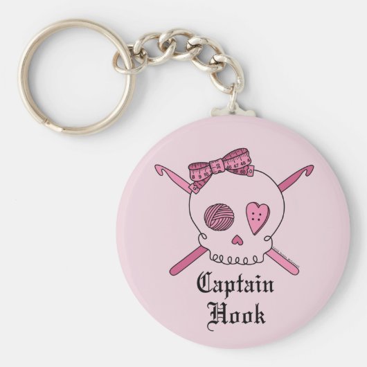 Kapitein Hook Skull & Crochet Hooks (Roze achterzi Sleutelhanger (Voorkant)
