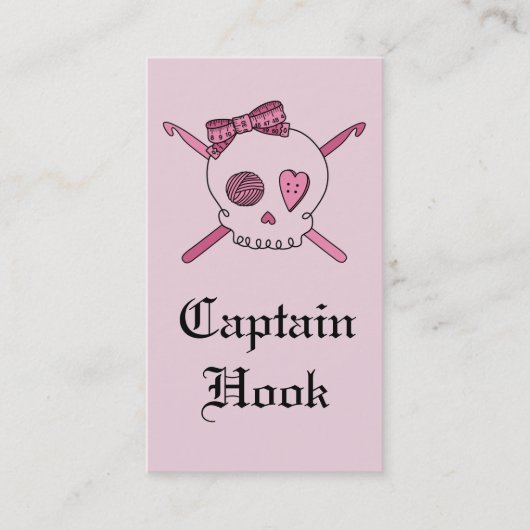 Kapitein Hook Skull & Crochet Hooks (Roze achterzi Visitekaartje (Voorkant)